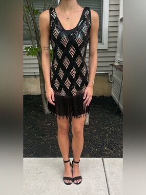 Black and Silver Sequin Flapper Dress